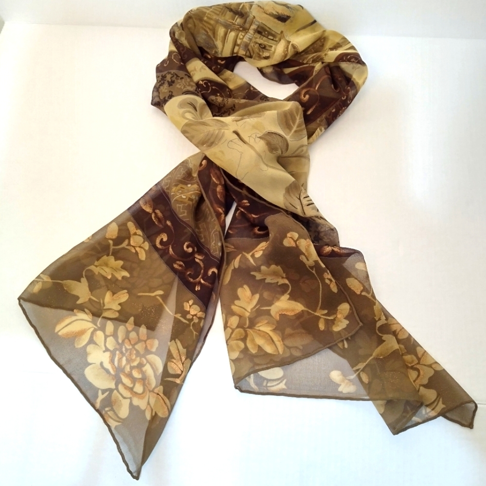 SILK Scarf In Coffee Shades and Gold